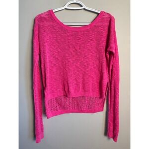 Abercrombie & Fitch Women Pink Open Knit Hi-Low Sweater M Barbiecore Boho Summer